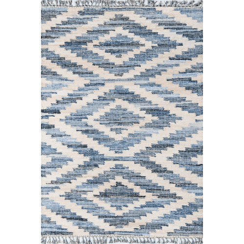Novogratz California Geometric HandWoven Flatweave Cotton Blue Area